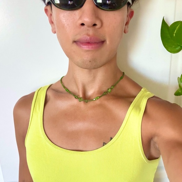Vintage Y2K Green Beaded Necklace - Picture 1 of 3